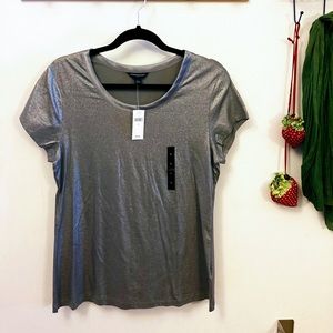 Banana Republic Factory Metallic Short-Sleeve Crewneck T-shirt Satin Collar Sz L